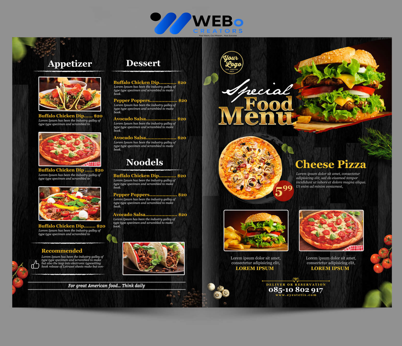 Modern restaurant menu design Atlanta 2026 café menu layout food branding design services